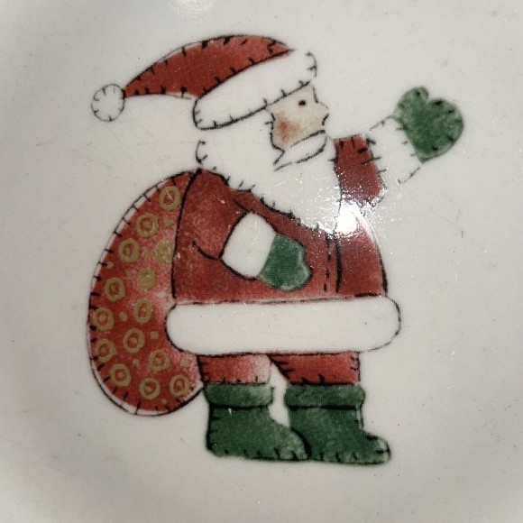 Christmas Santa Holiday Stoneware Replacement Salad Plates White Red Green set 3 - Picture 4 of 12